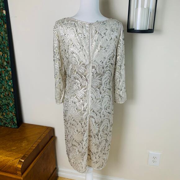 Kay Unger Size 14 Women's Long Sleeve Floral Lace Sequin Sheath Dress Formal - Picture 7 of 14